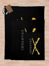 Load image into Gallery viewer, Army - Infantry Br - Crossed Rifles w Blk Txt White Outline Throw Blanket
